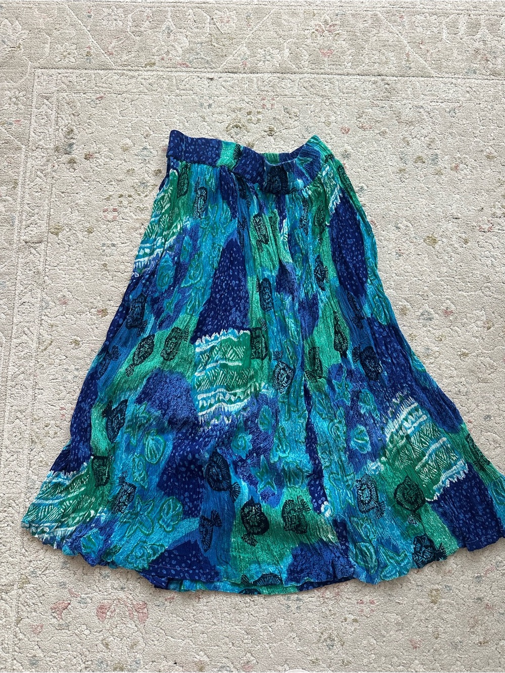Teal & Blue Patterned Maxi Skirt